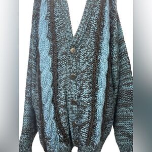 Vintage blue and black handmade Peter England cardigan size large